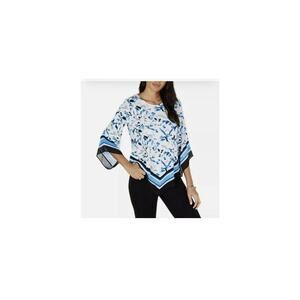 Alfani women's blouse PL Cobalt Broken Mirror Print Bell Sleeve handkerchief
